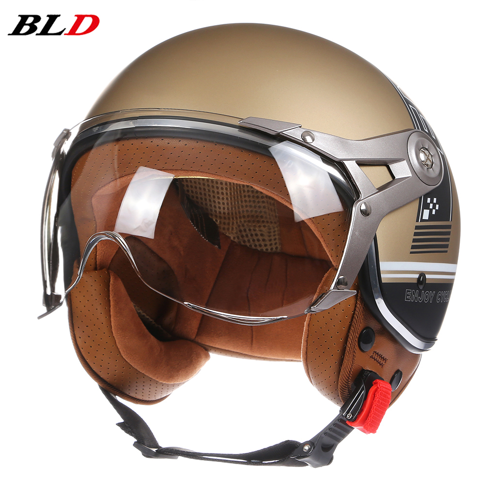 Vintage BLD Motorcycle Helmet Jet with Visor Motorbike Riding 3/4 Open Half Helmet Retro Scooter Capacete Moto