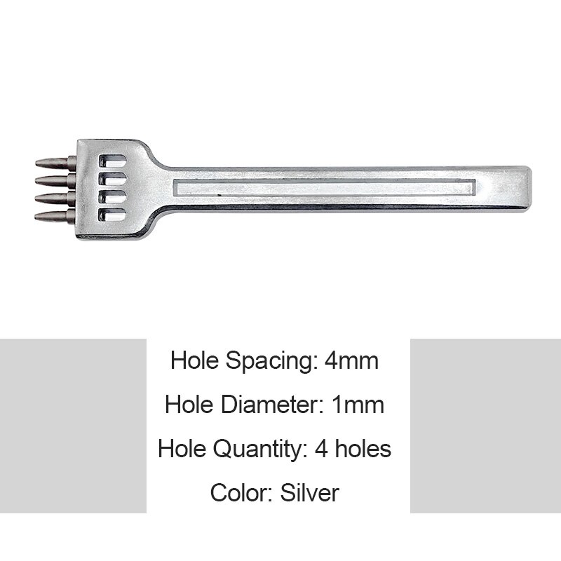 Profession Leather Hole Punch Tools Set Cutting Stitch for Wallet Belt DIY Die Chisel Kit Leathercraft, 4mm Spacing 1mm Diameter: 4mm Silver 4 holes