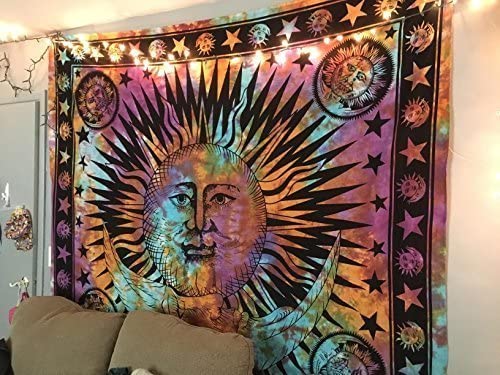 Tie Dye Psychedelische Zon Maan Ster Mandala Tapestry Hippie Muur Opknoping Indian Trippy Bohemian Deken Voor Slaapkamer Decor Koreaanse