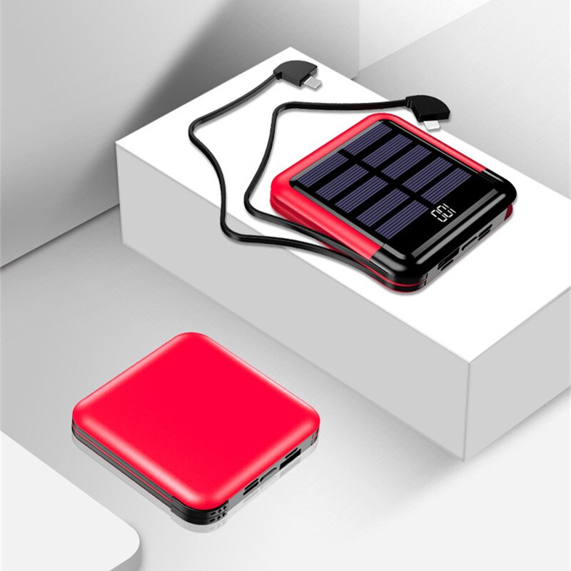 10000 mah zonne-energie powerbank draagbare telefoon snel opladen externe batterij usb zonne-oplader voor xiaomi iphone mini powerbank: Rood
