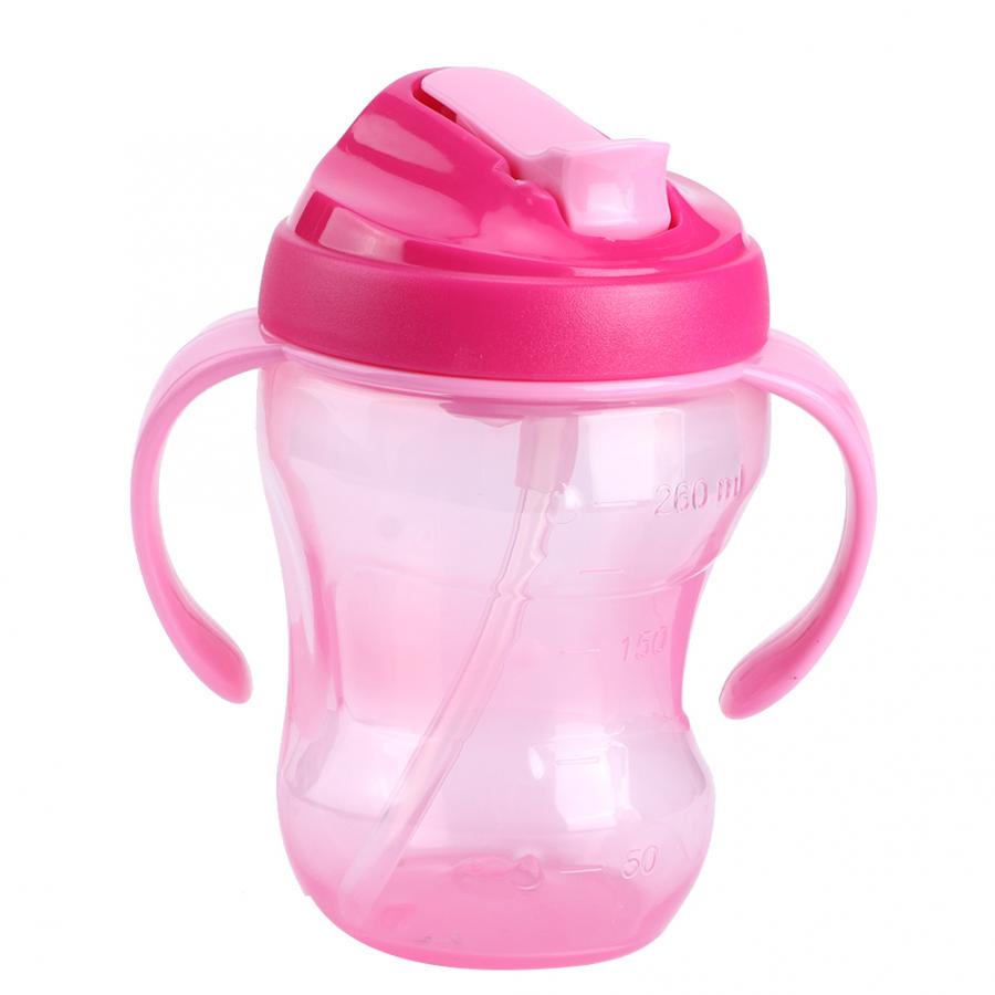 260ml baby drikke kopper vandflasker skridsikre lækagesikre spædbørn lærer at drikke sugerør flaske drikke sippy en kop: Lyserød