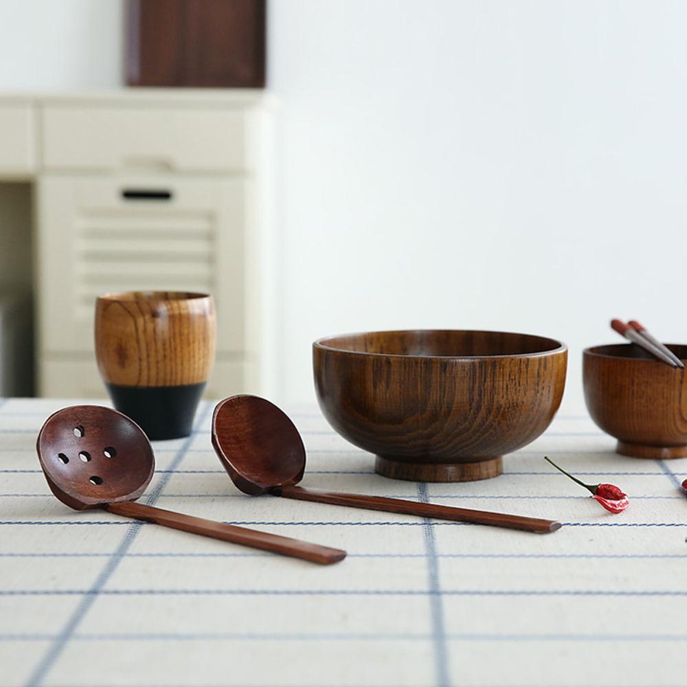 Japanse Stijl Lange Steel Houten Lepel Pot Vergiet Servies Keuken Koken Duurzaam Lepel Ramen Pot Filter Lepel