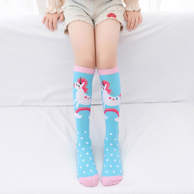 Chaussettes montantes en coton pour filles, chaussettes longues et douces, tricotées avec des motifs de dessin animé, pour enfants de 3 à 12 ans, printemps et automne: 04-04