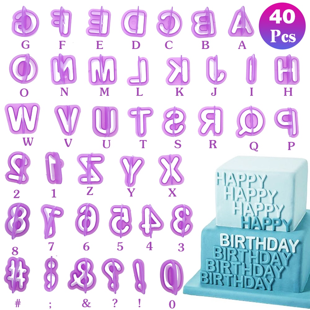 40PCs DIY Plastic Cake Alfabet Mold Alfabet Letter Nummer Fondant Cake Biscuit Bakvorm Cookie Cutters En Postzegels