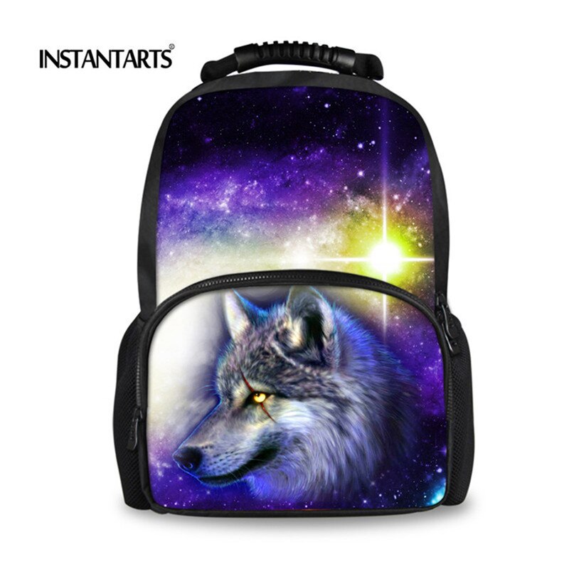 INSTANTARTS 3D Animal Wolf Lion Printing Backpack for Men Travel Laptop College Student Bagpack Universe Space Galaxy School Bag