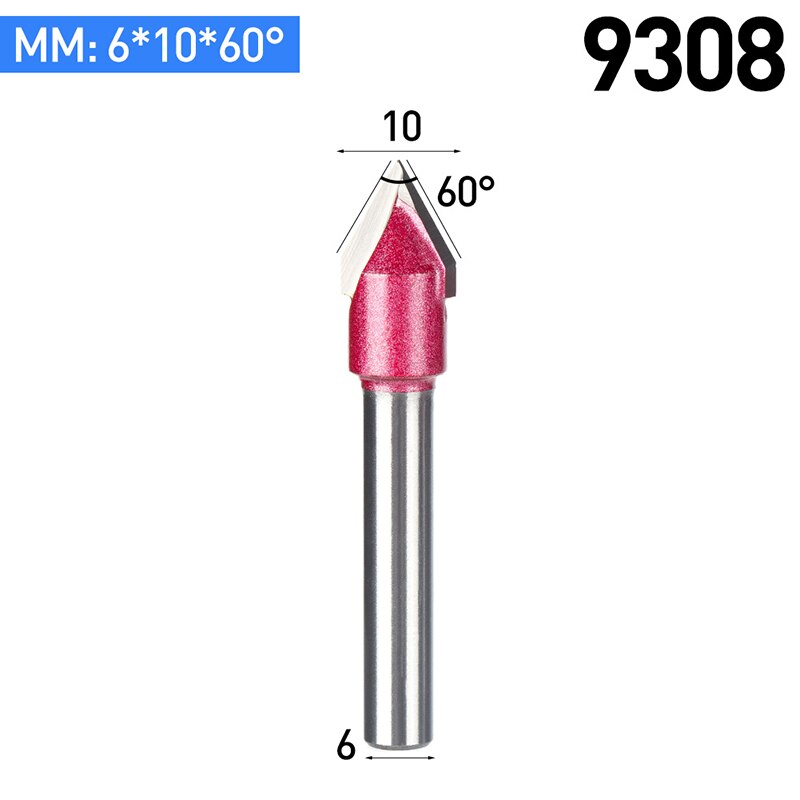 Huhao 1 Pc 6 Mm V Bit Cnc Vhm Mill 3D Frezen Voor Hout Tungsten Houtbewerking Mdf frees 60 90 120 150 Graden: 9308