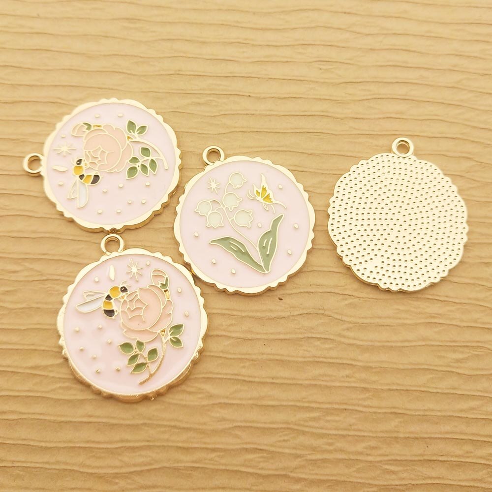 10 piezas 25x28mm, abeja esmaltada, mariposa, flor, abalorio para la fabricación de joyas, pendientes, collar, pulsera, accesorios, suministros para manualidades