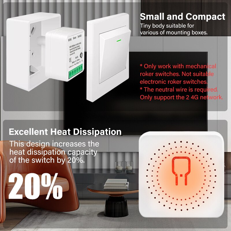 Tuya Mini 16A Switch 2-way Control Switches WiFi Dual-mode Smart Breaker Works With Alexa Google Home Support Smart Life APP