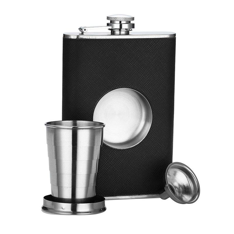 Stainless Steel 8 oz Hip Flask Built-in Collapsible 2 Oz Shot Glass Flask Funnel - Everything You Need to Pour Shots on the Go: Default Title