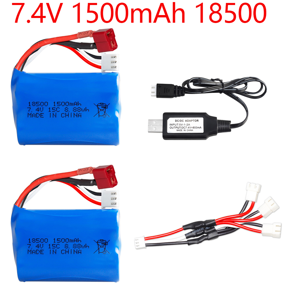 7,4 V 1500 mAh 18500 Li-Ionen-Akku mit Ladegerät für HBX 16889 16889A 16890 16890A SG1601 SG1602 1/16 4WD R/C LKW-Ersatzteile: Black