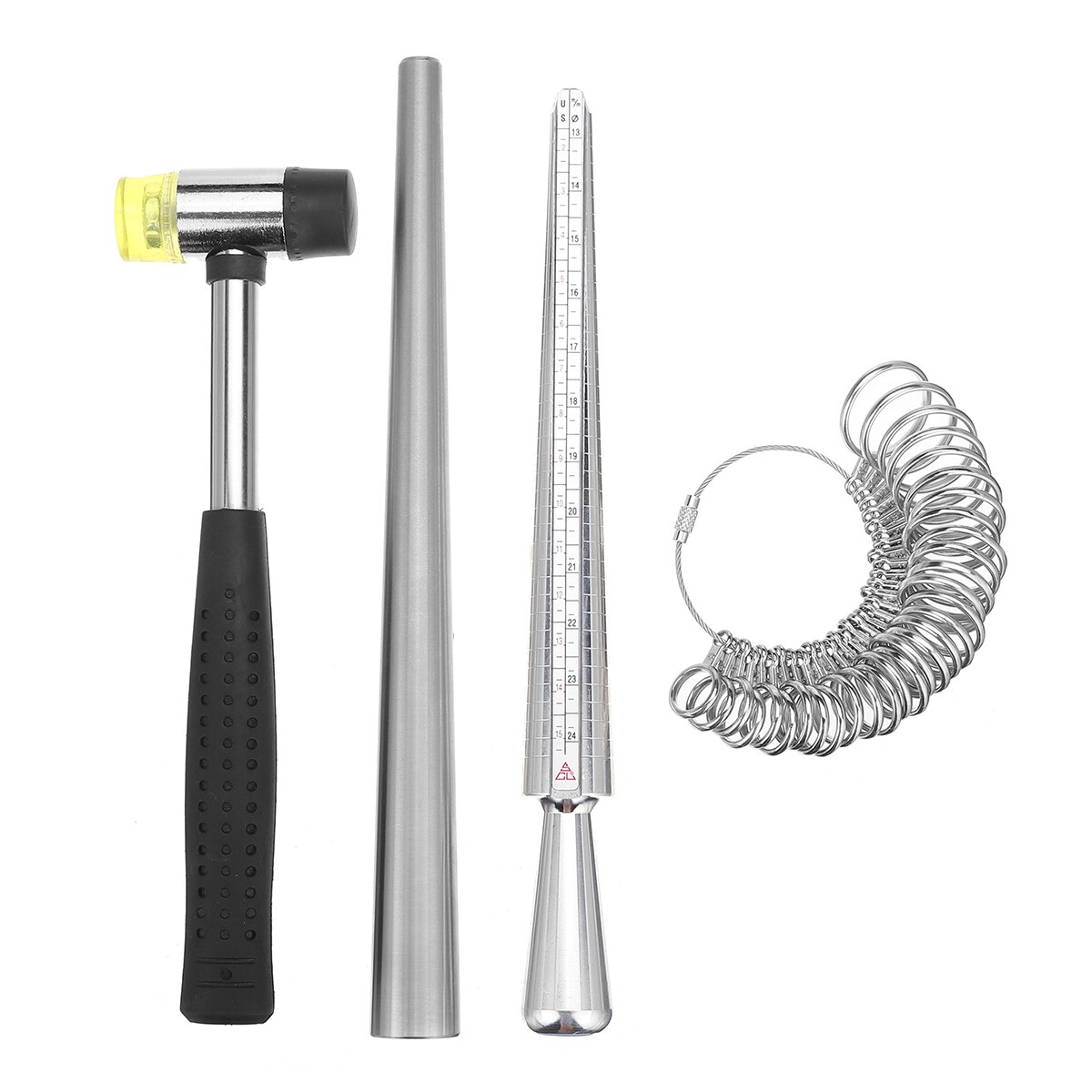 4Pcs/Set Jewelry Measuring Tool Set Ring Stick Standard Circle Sets Finger Gauge Rings Hammer Measuring Ring Ruler Tools Kit: Green