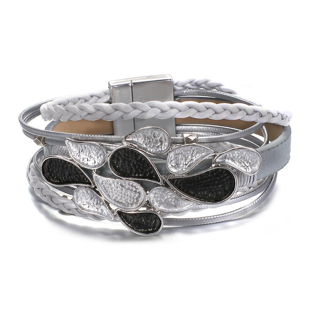 ALLYES Enamel Metal Waterdrop Magatama Charm Leather Bracelets for Women Bohemian Multilayer Braided Bracelet Unisex Jewelry