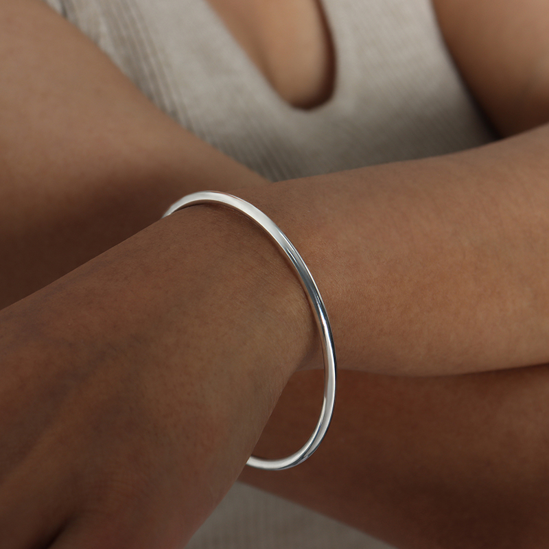Pulsera redonda Simple de acero inoxidable para mujer, Color oro rosa, plata, 5 tamaños, brazalete chapado en oro de , joyería al por mayor