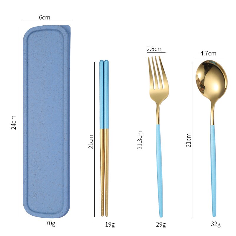 Stainless Steel Dinner Tableware Set Cutlery Knife Fork Spoon Dinnerware Set With Box Tools Travel Tableware Set: 3 Blue Gold