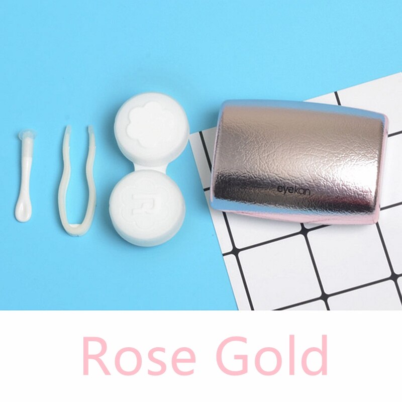 Gekleurde Contact Lens Geval Met Spiegel Contact Lens Doos Met Stokken Set Lenzen Case Met Houder Pincet: Rose Gold