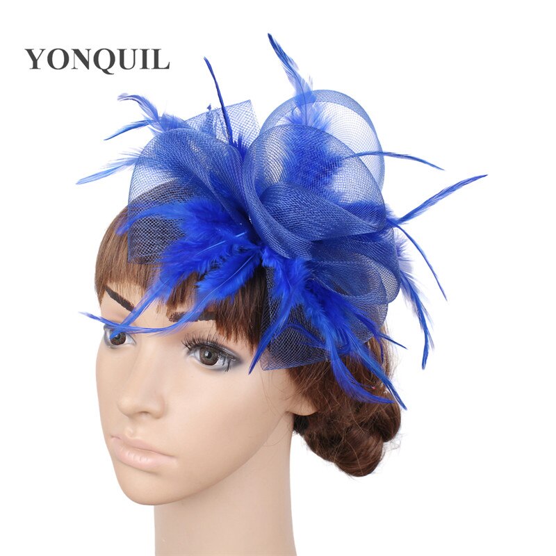 Wonderful color crinoline fascinator headwear feather colorful mesh party show hair accessories millinery cocktail hats MYQ053