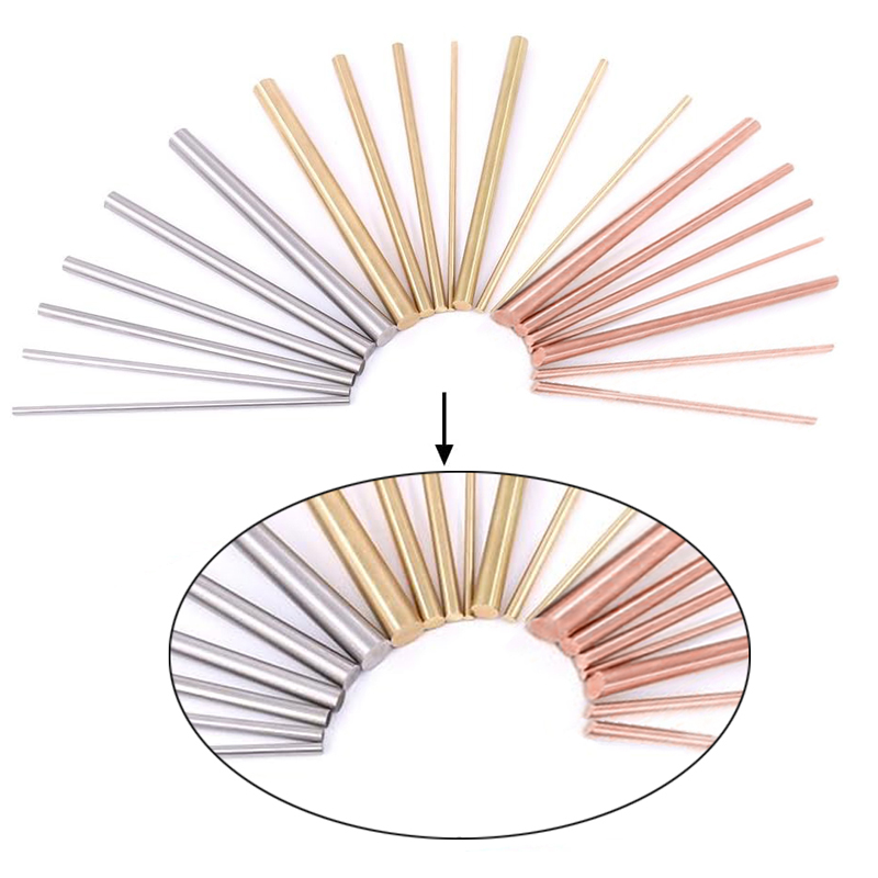 1-5 stk. metal rundstang til drejebænk, gør-det-selv-værktøj, diameter 3-10mm,  længder. 200mm,  metaller inkluderer messing, rustfrit stål, kobber