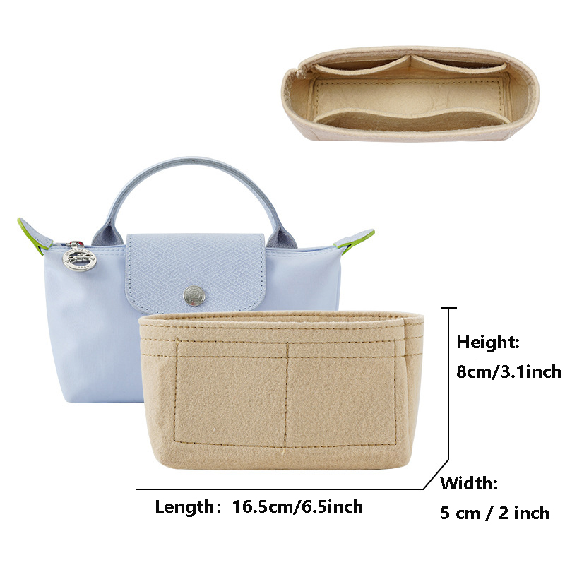 Bag Organizer For Longchamp Mini Bag Storage Bag The Liner Bag Felt Purse Insert Handbag Liner Bag: Beige