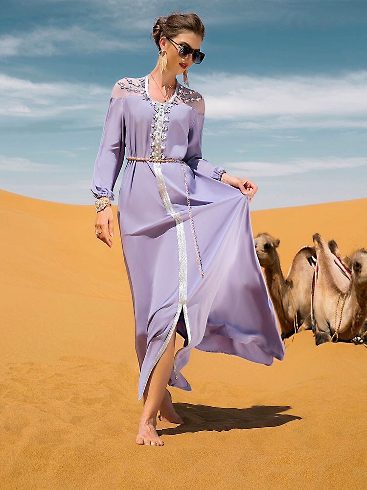 Handsewn Rhinestone Arabian Party Long Dress Moroccan Evening Caftan Dubai Saudi Gulf Muslim Gown Wedding Ramadan Abaya Kaftan