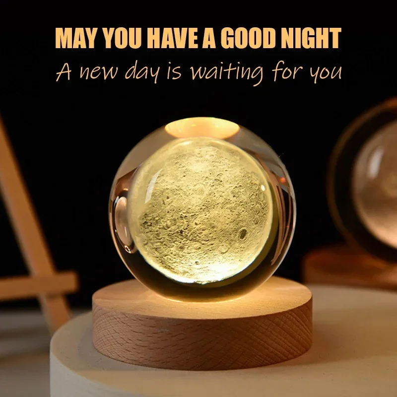 Bola de cristal 3D de 6cm, bola de cristal, Planeta Tierra, Base de madera, sistema Solar, astronomía de galaxia, de cumpleaños, decoración de escritorio para el hogar