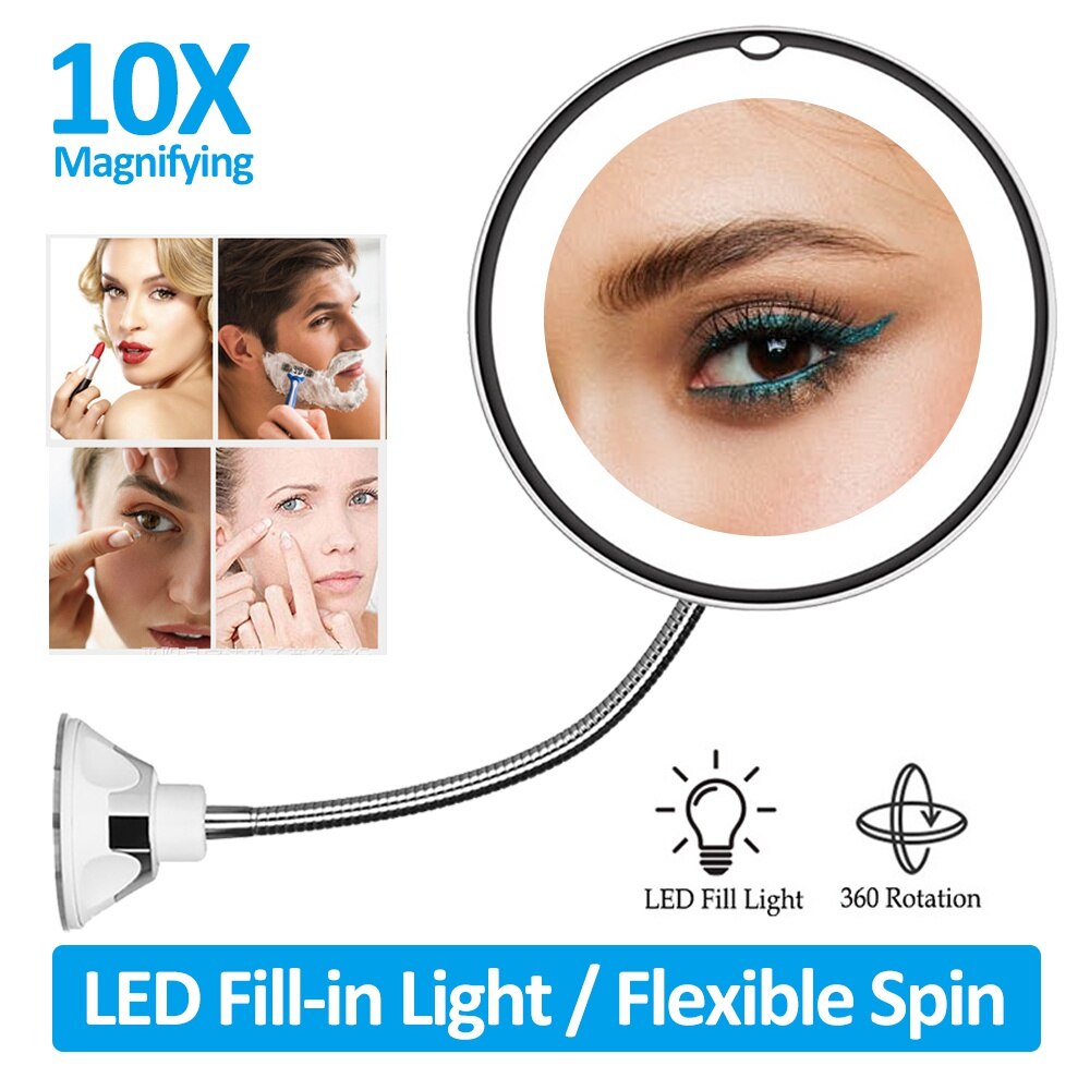 Make-up Spiegel Staand 10x Vergrotend Met Dimbare LED Verlichting Mat Goud