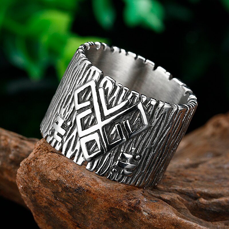 Amulet Rozhanitsa Rune Wide Bands Magic Pagan 316L Stainless Steel Ring Talisman Jewelry Cool Stuff Man Rings