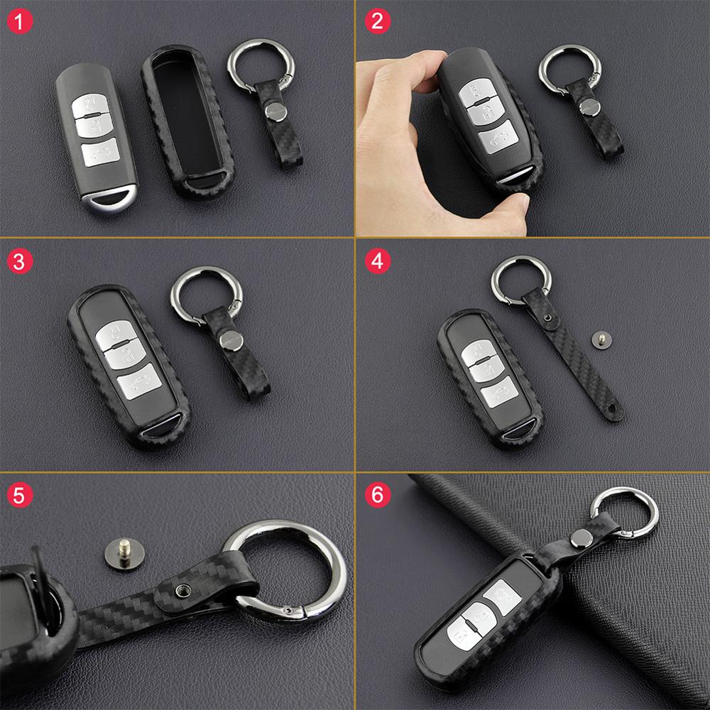 Carbon Fiber Key Fob Chain Protective Case Cover Accessories Fit For Mazda 3 6 CX3 CX5 CX9 MX5