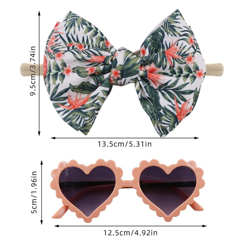 2Pcs/Set Dot Flower Leopard Print Baby Headband with Heart Sunglasses Kids Elastic Nylon Hair Band Girls Hair Accessories