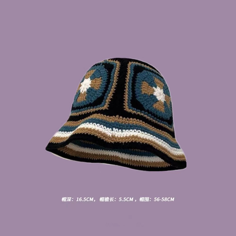 Autumn Crochet Korean Handmade Bucket Hat Women Weaving Knitted Hat Y2k Flowers Autumn Winter Beanies Basin Cap: Fuchsia