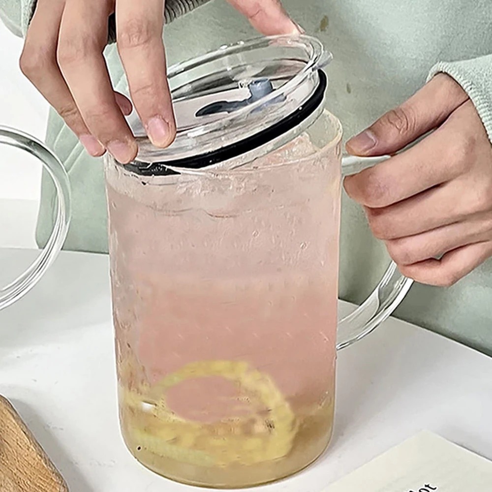 1000ML Trinkglas Becher Mit Deckel Und Stroh Glas Kaffee Tasse Glas Becher Milch Saft Tasse transparent Tasse Saft mokka Tassen