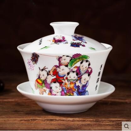 240ml céramique porcelaine Gaiwan de bonne augure longévité bol à thé avec couvercle soucoupe Kit pour de mariage bureau théière bouilloire: 01