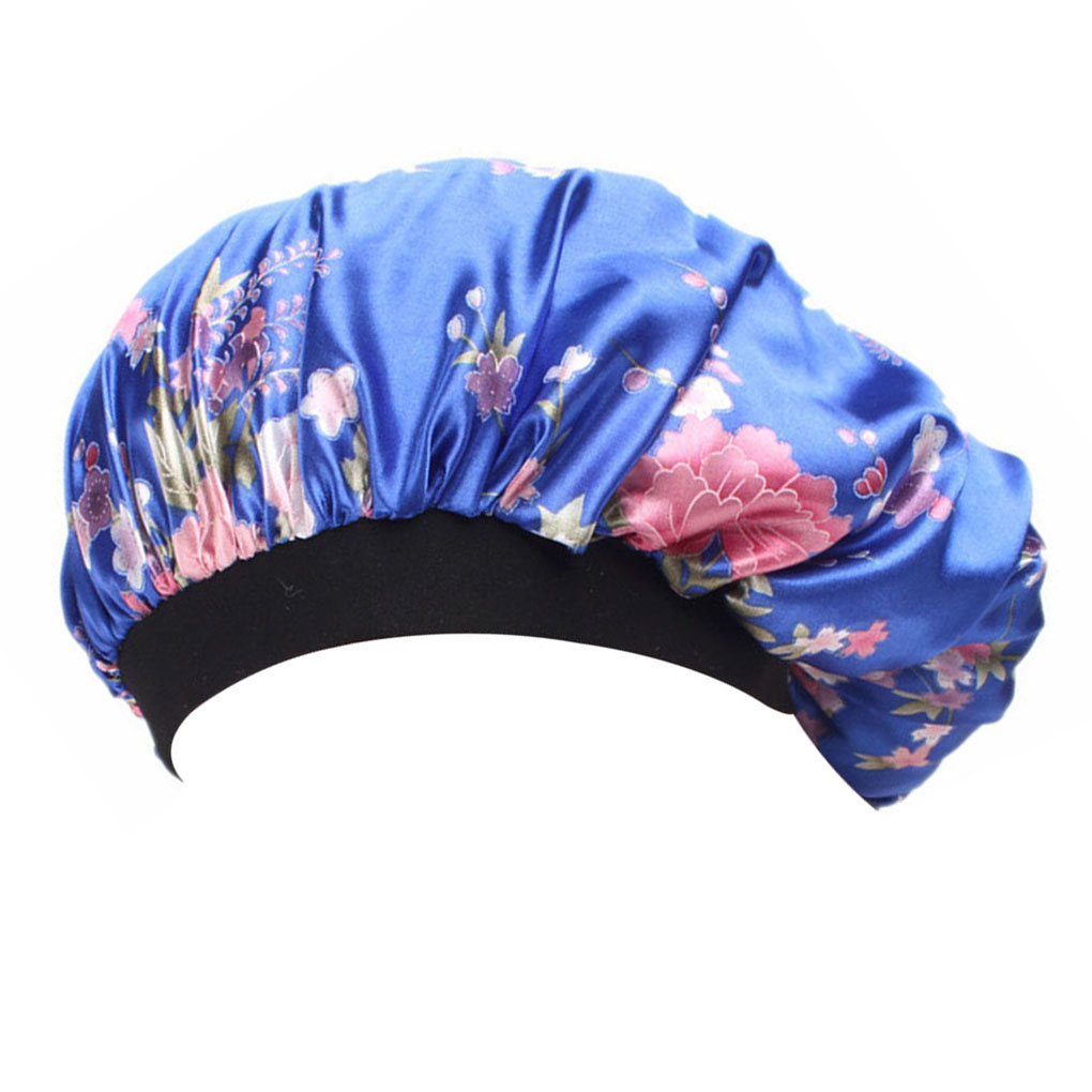Unisex Adults Satin Nightcap Wide-brimmed Floral Men Women Sleeping Cap for Spring Autumn Winter Shower Cap