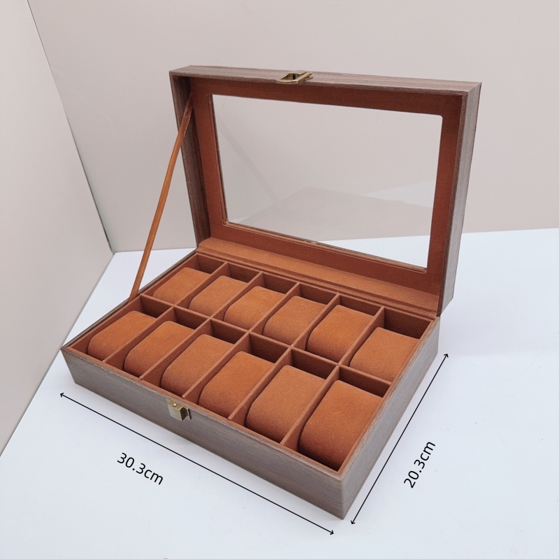 Houten horlogedoos met 6/10/12 vakken, horlogedisplay, sieradenhouder, opbergorganizer voor horloges.: Bruin
