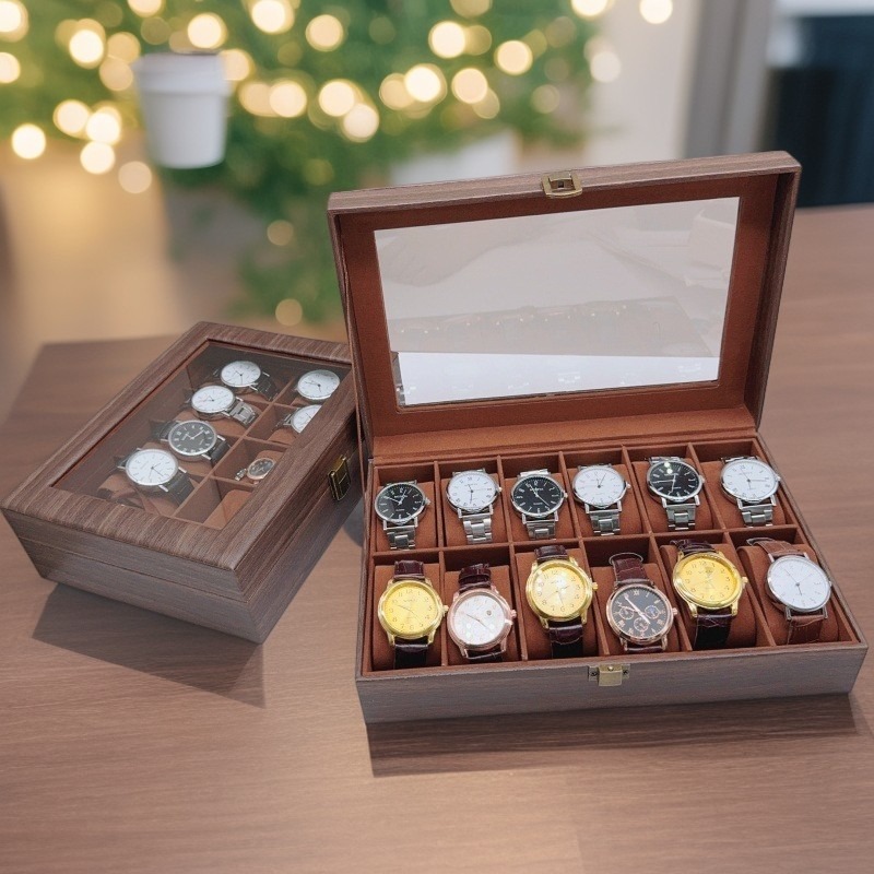 Houten horlogedoos met 6/10/12 vakken, horlogedisplay, sieradenhouder, opbergorganizer voor horloges.