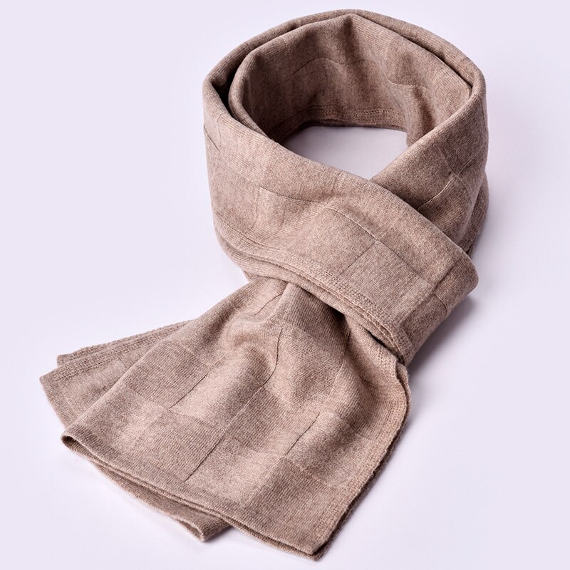 Uld tørklæde kashmir mænd vinter mand solid sort klassiske stribede tørklæder lang varm blød sjal luksusmærke uldindpakning: Khaki