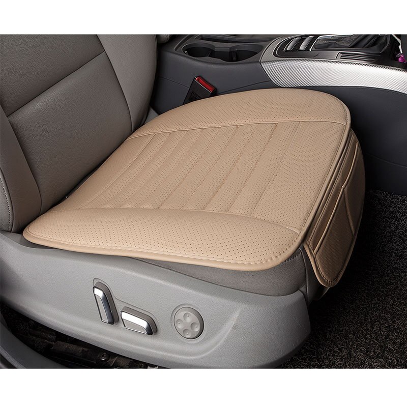 Funda de cuero PU para asiento de coche, almohadilla protectora antideslizante transpirable para las cuatro estaciones, Universal, conjunto de fundas para asiento de coche: PQ187BeigeFront