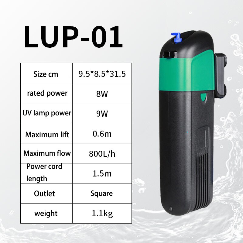 Aquarium UV Filter Sterilizer Lamp Pump Fish Tank Filter Water Oxygen Circulation Sterilization Remove Algae Deodorize 220V: LUP- 8W