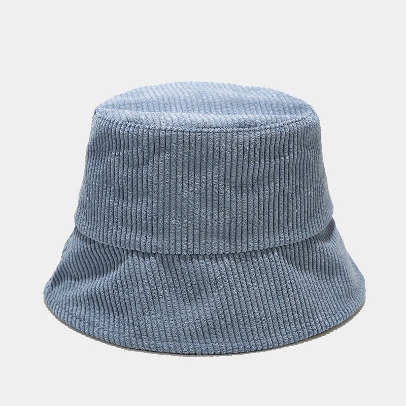Efterår vinter klassisk corduroy spand hat udendørs panama harajuku fiskeri spand hatte til kvindelig mandlig unisex afslappet hue: Blå
