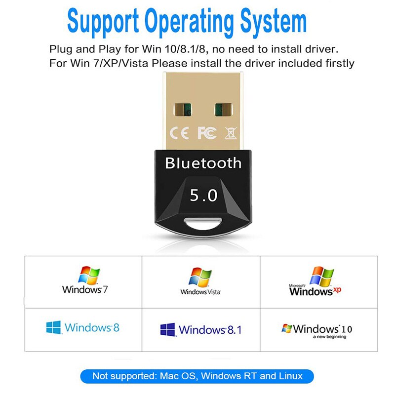 Hannord Bluetooth Adapter USB Mini Bluetooth 5.0 Dongle for Computer Desktop Laptop Wireless Headphones Speakers Keyboard Mouse