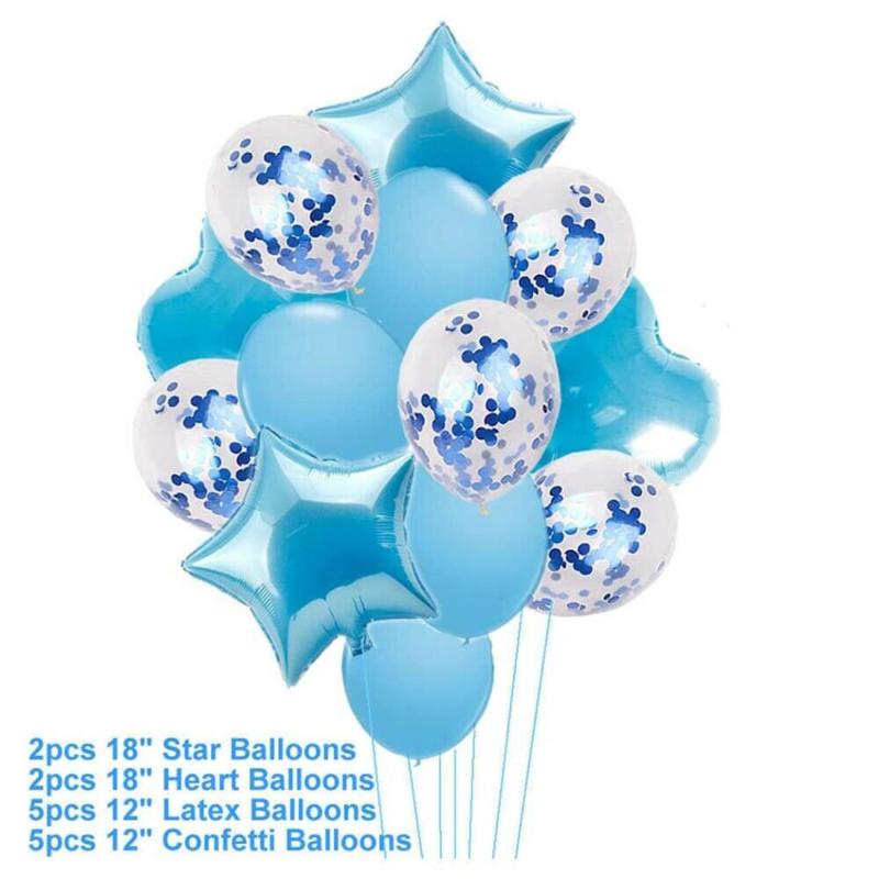 14 stk hjerte stjerne rund folie ballon til blå fødselsdags dekoration multi konfetti ballon bryllup jul fest forsyninger