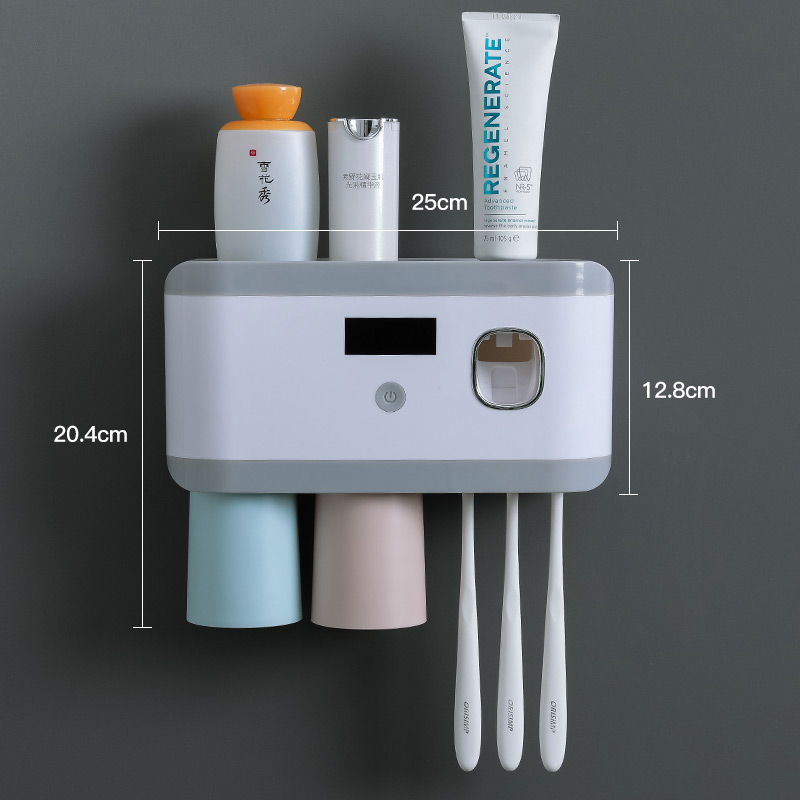 CMXIO UV Toothbrush Sterilizer Solar Energy Tooth Brush Holder Automatic Toothpaste Squeezer Dispenser Storage Rack Organizer: 2 Cups