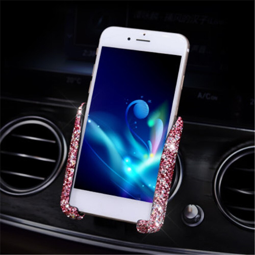 Soporte Universal de diamantes de cristal para teléfono de coche, soporte de ventilación de coche con diamantes de imitación ostentosos, para iPhone y Samsung: Rosa