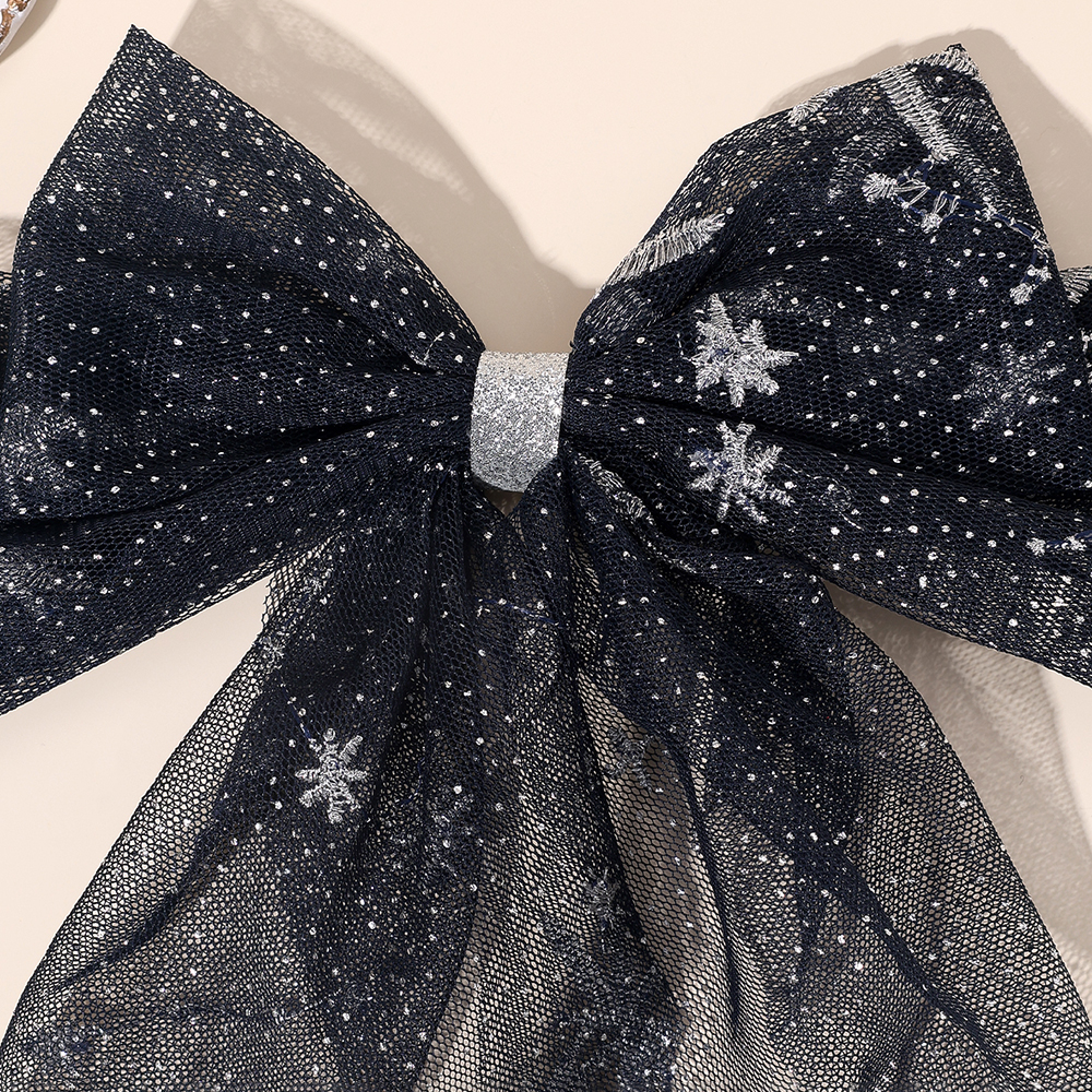 Presilha de cabelo com laço de tule para mulheres, noite estrelada sonhadora, serpentinas longas, estampa de lua, presilhas para festa de meninas, acessórios diários