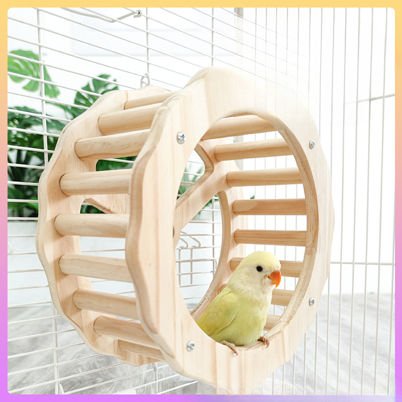 Rueda de pájaro de juguete interactiva, rueda giratoria de madera, juguetes para pájaros, jaula, accesorios para Conures, periquitos, loros, cacatúas, periquitos, 1 ud.