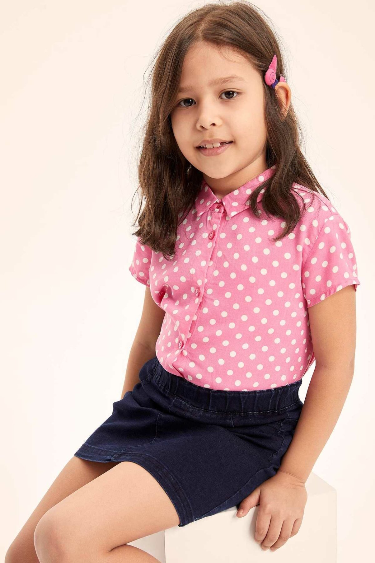 DeFacto Lovely Girl Short Sleeve Shirt Kids Pink Dot Blousers Girls Casual Loose Tops Summer - K4694A619SP: 6 7 Age