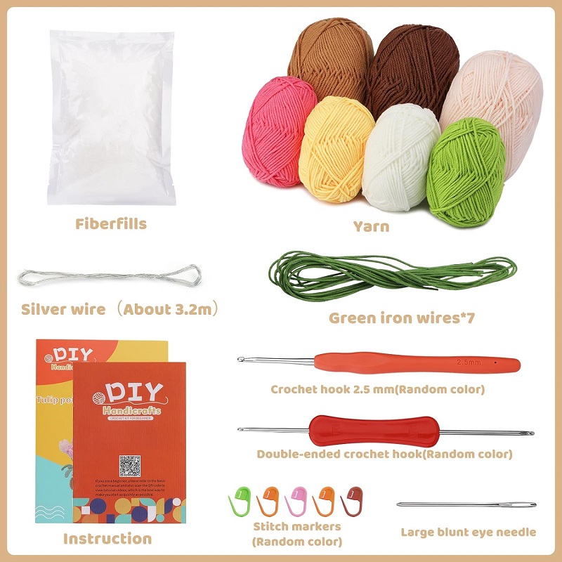 Kit de punto de ganchillo en maceta de flores para principiantes completos, principiantes, tutorial de Video paso a paso