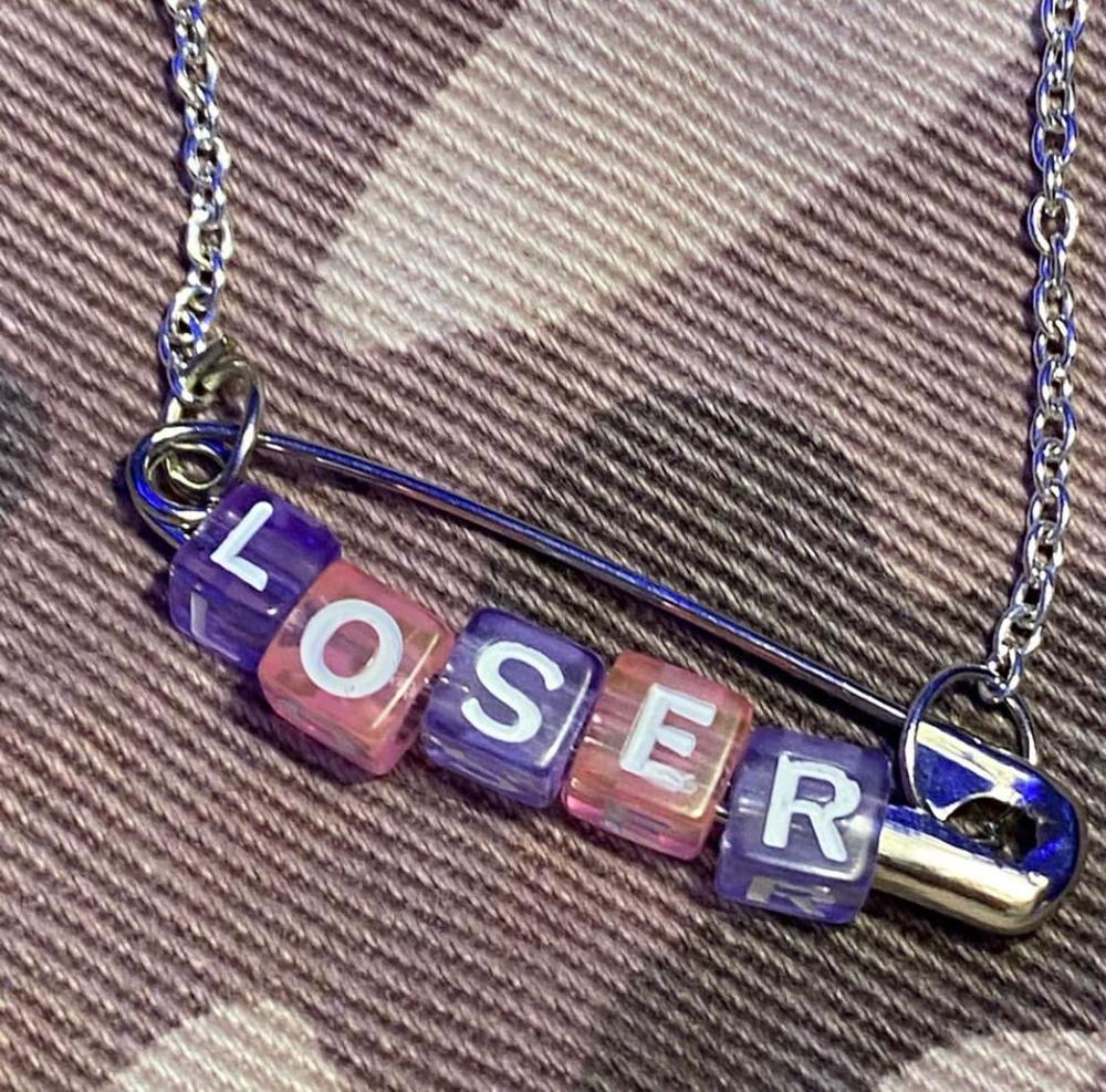 Funny Loser Letter Pins Cube Transparent Pendant Necklace For Women Girl Friends Cool Unique Punk Geometric Choker Necklace: A