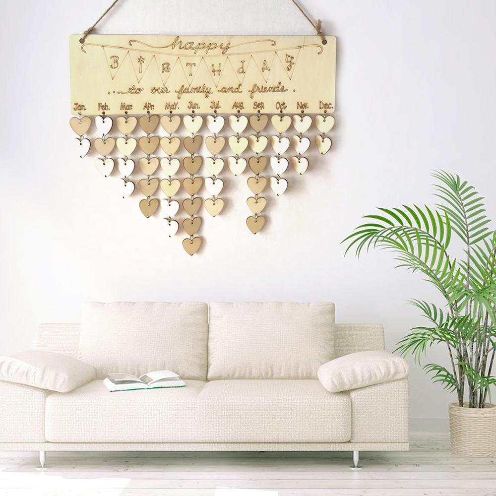 Happy Birthday Reminder Calendar Wooden Board DIY Crafts Plaque Wall Hanging Home Decoration Favor Family Mom Dad Friends