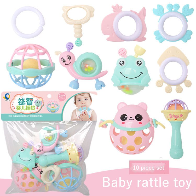 Sonajero con dientes para bebé de dibujos animados para recién nacidos de 0 a 1 año de edad juguete educativo interactivo para niños y padres: 10 pieces (PVC bags)