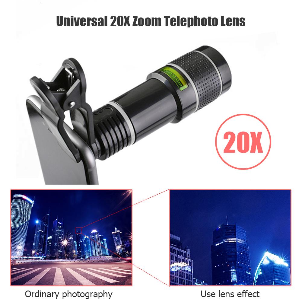 Universele 20X Zoom Telelens Externe Mobiele Telefoon Camera Lens Met Clip Voor Bekijken Reizen Telefoons Accessoire